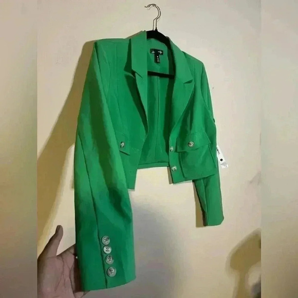 AQUA Women’s Cropped Linen Blend Blazer Flap  Pockets Button Front - NWT - Picture 5 of 10